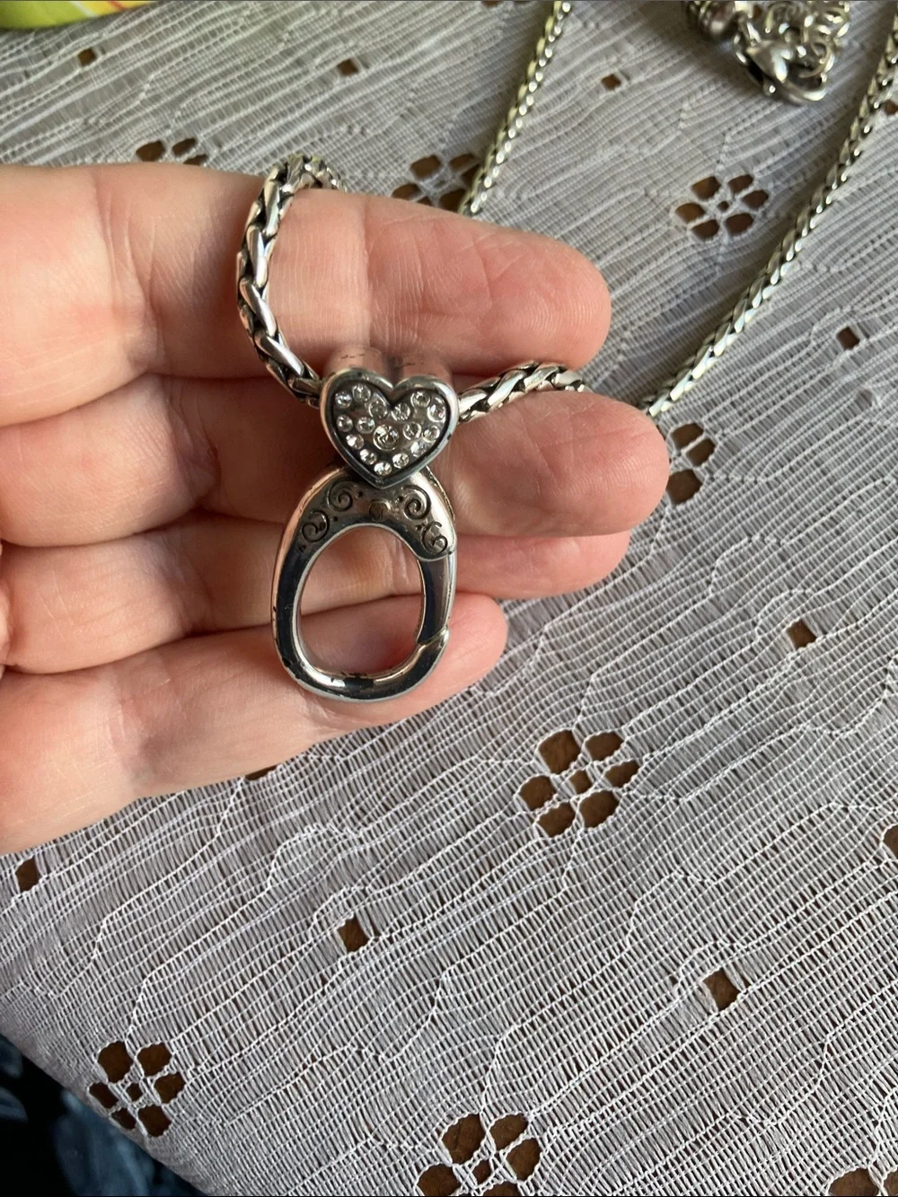 Brighton Silver Heart & Oval Pendant Necklace with Chain